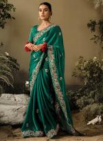 Pure Fancy Fabric Bottle Green  Wedding Wear Heavy Embroidery Work Saree